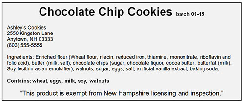 Image of example of label for chocolate chip cookies