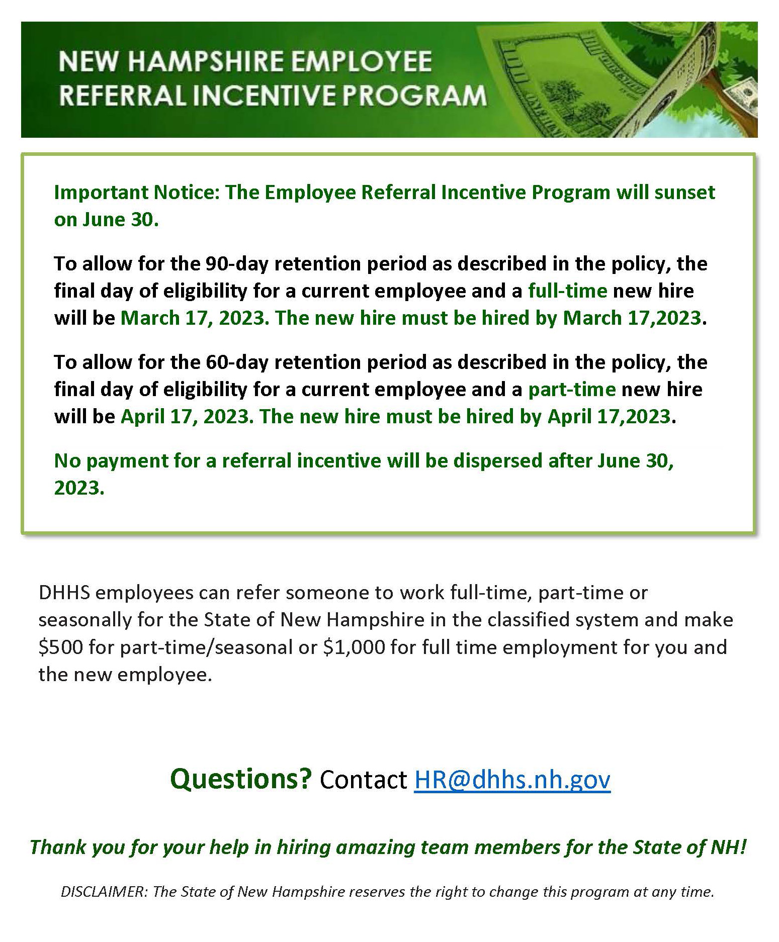 Referral Incentive Program flyer