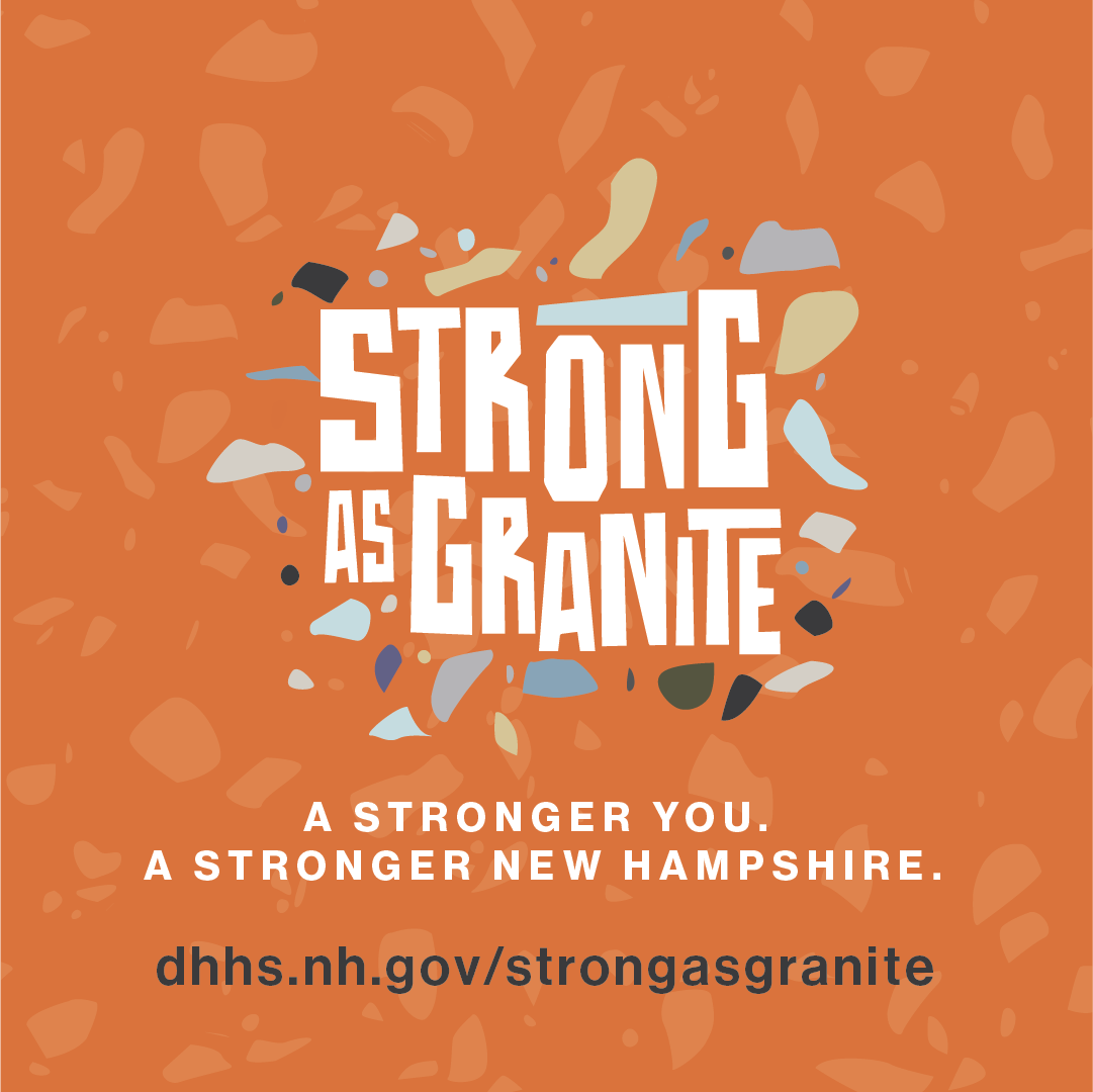 Strong as Granite with orange background.