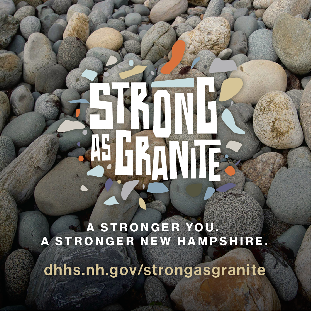 Strong as Granite website with pebbles background